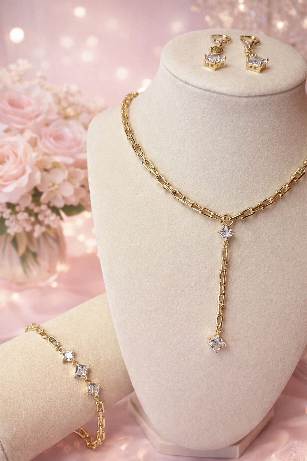 Set estilo tifi(cadena corbatín, aretes y pulsa)
